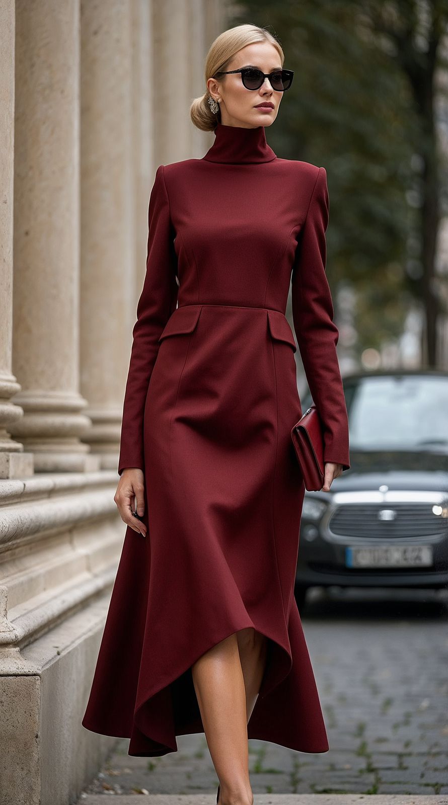 Romana Dress in Burgundy Crepe