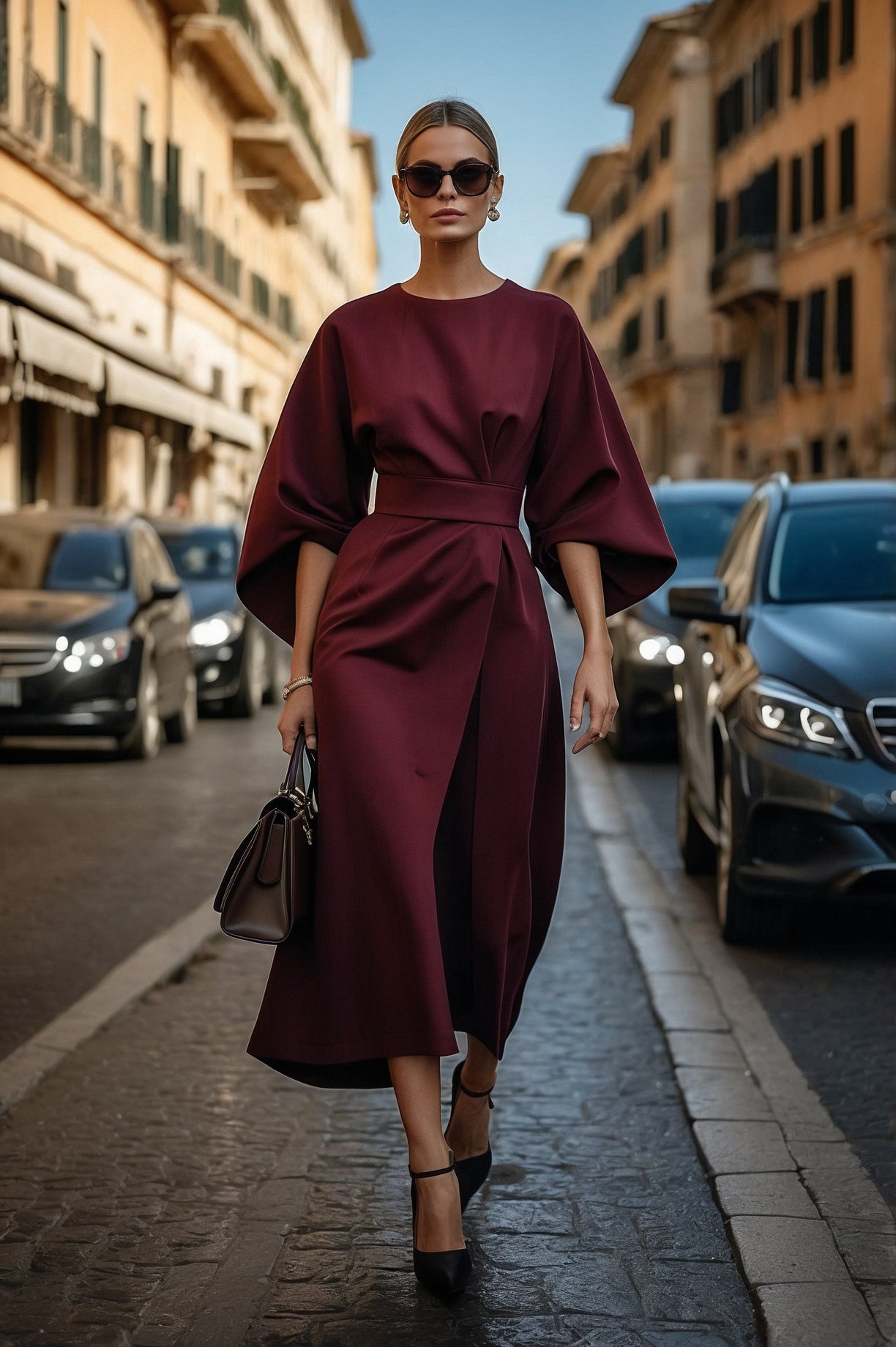 Madam Dress in Dark Burgundy