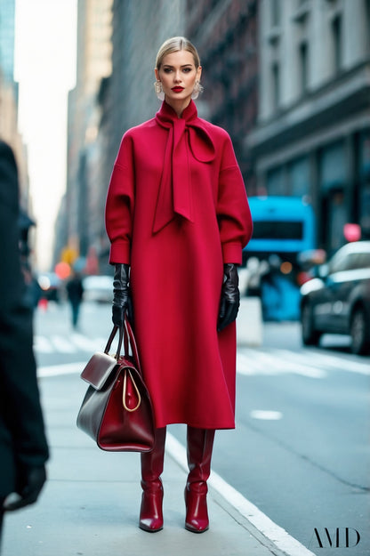 Tribeca – Rotes Kleid mit Bindeband am Kragen