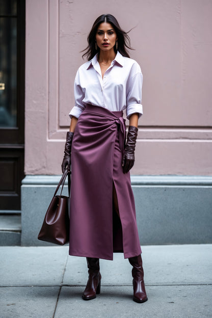 018. Ellis Wrap Skirt in Mauve Purple