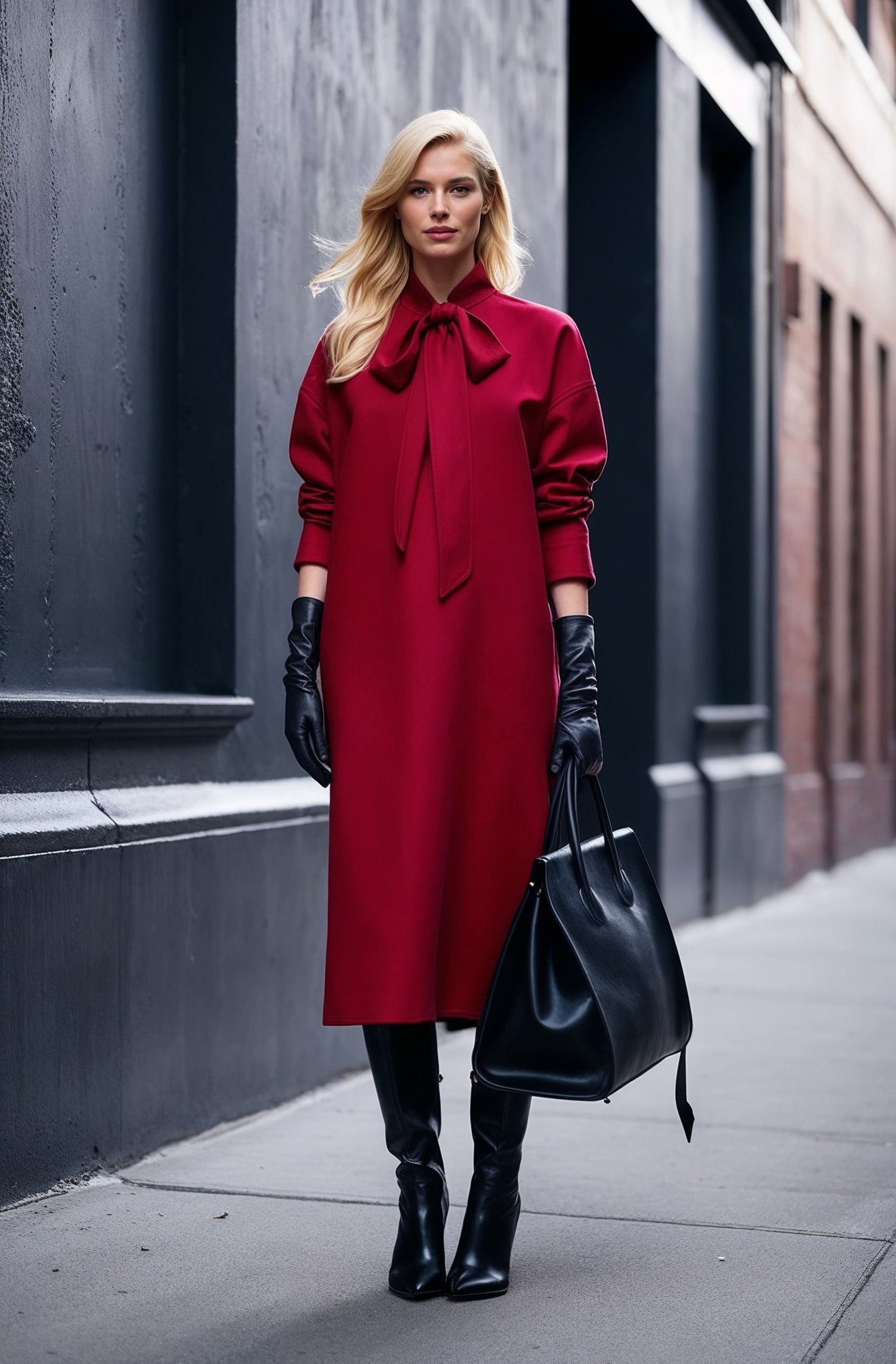 Tribeca – Rotes Kleid mit Bindeband am Kragen